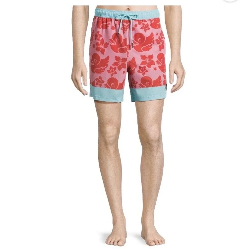 Neff Mens Graphic Ducky Life Swim Shorts Small 28-30 New with Tags Red Blue Nice